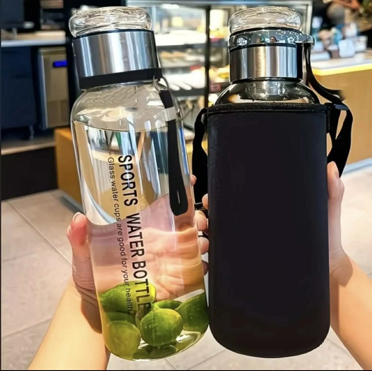 1500ML/2000ML Large Capacity High Borosilicate Glass Water Bottle Transparent