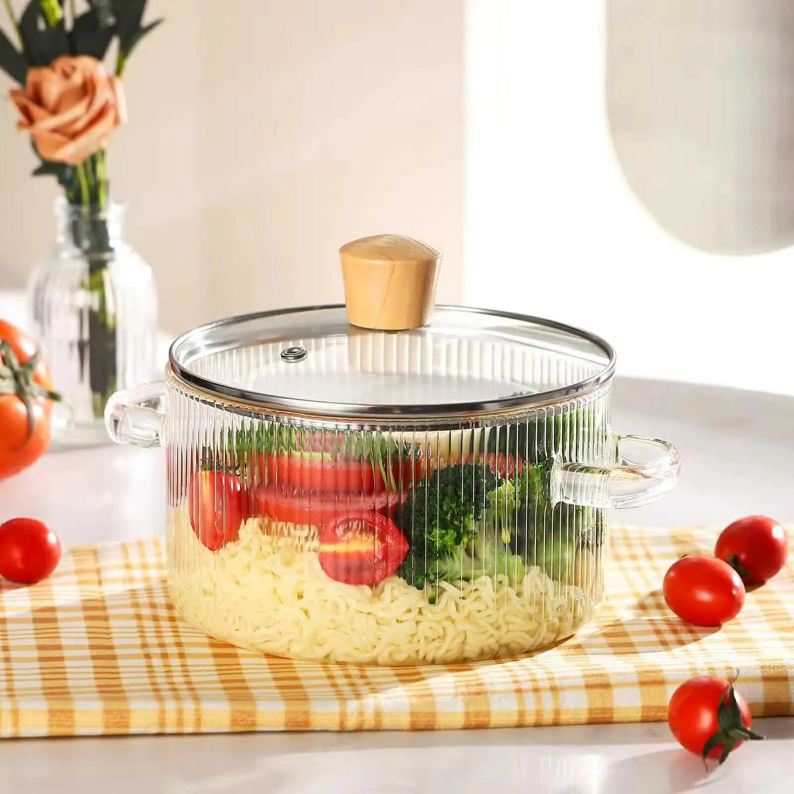 Borosillicate Heat & Fire Proof Glass Casserole Pot  Stripped Design - Image 5