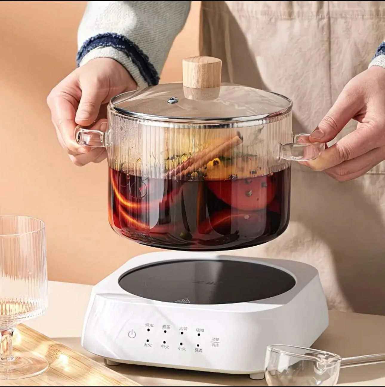 Borosillicate Heat & Fire Proof Glass Casserole Pot  Stripped Design - Image 6