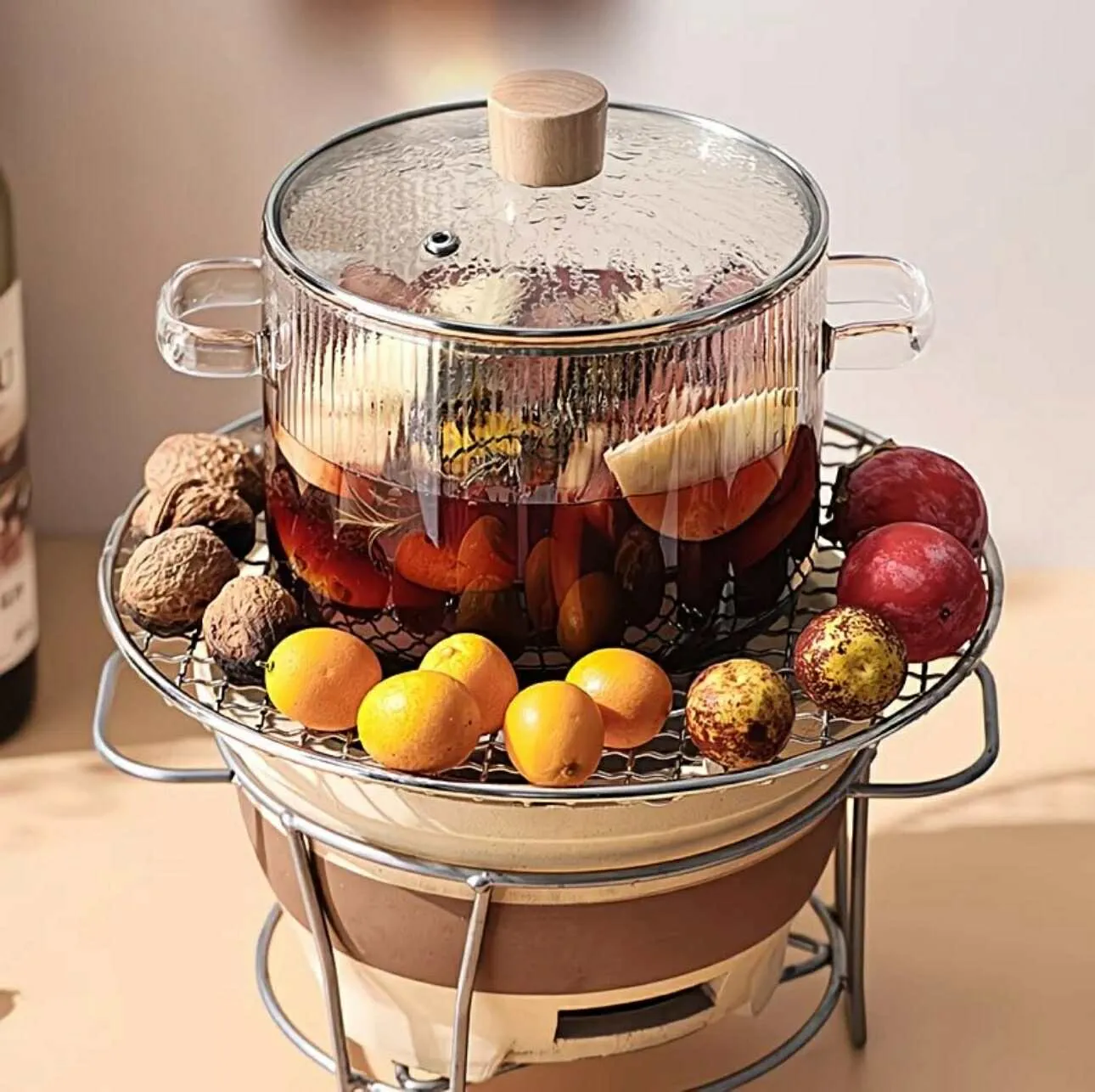 Borosillicate Heat & Fire Proof Glass Casserole Pot  Stripped Design - Image 7