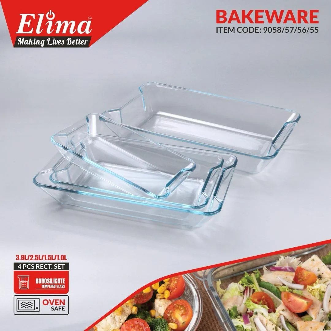 4 Pcs Oven Proof Glass Serving Set 3.8L, 2.5L, 1.5L,1L