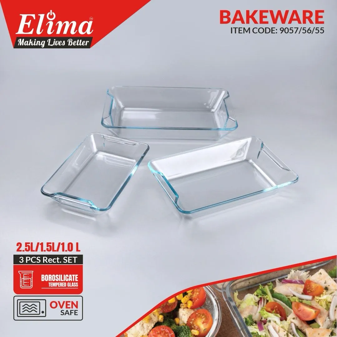 Transparent 3 Pcs Set (1,1.5,2 ltrs) Glass Serving Dish Oven Proof Tempered