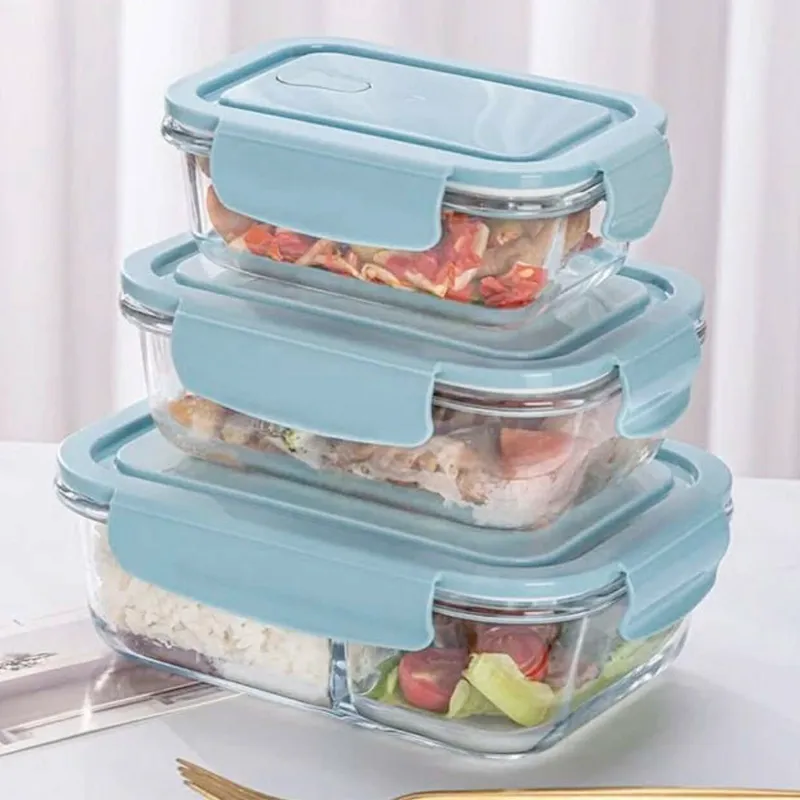 3pc Airtight Glass Food Container set with Pink Color Lid
