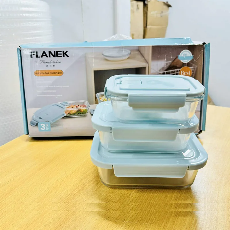 3pc Airtight Glass Food Container set with Pink Color Lid - Image 3