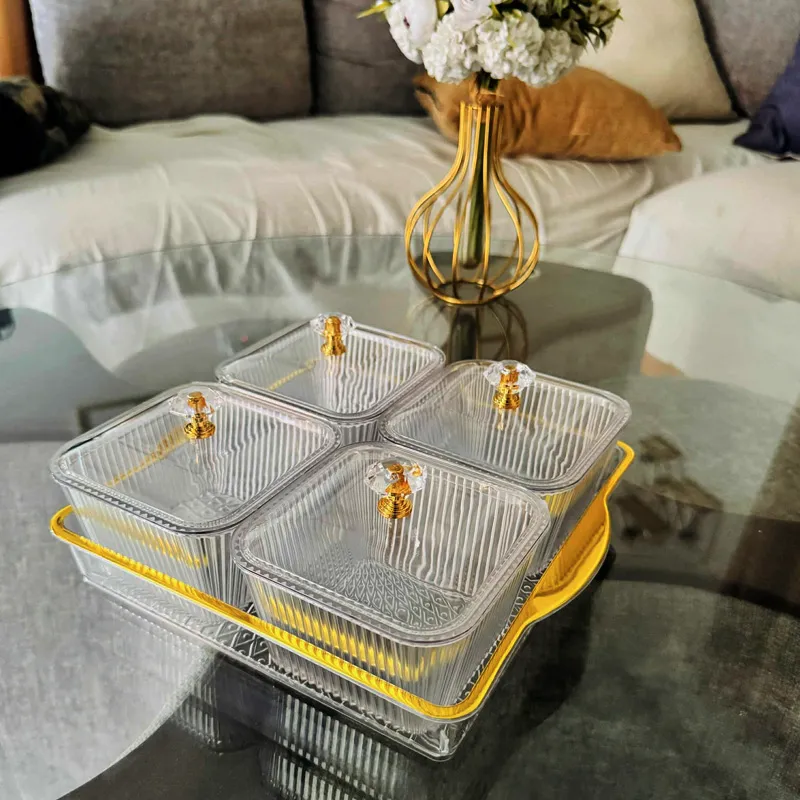 Dry Fruit Tray with Lid Divided Snacks Dish Serving Plate Appetizer Plate with Tray Party Nuts Plate Food Storage Box Containers
