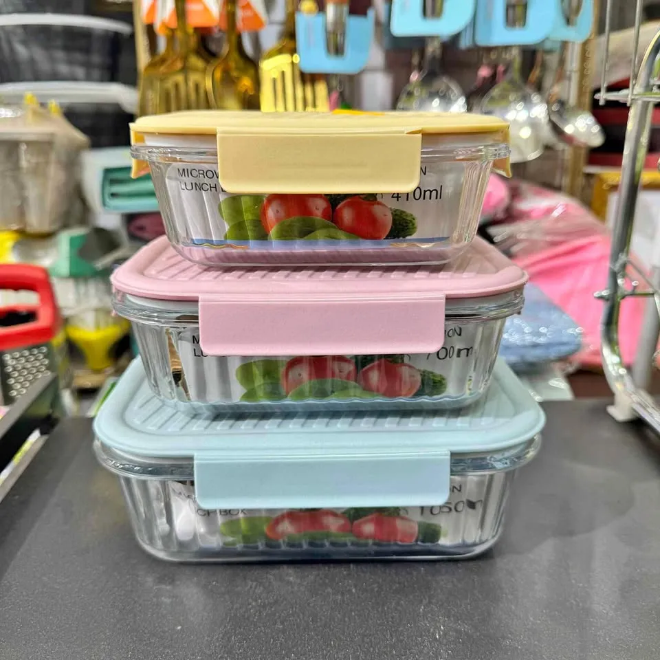 3-Piece Rectangular Fridge Set – Food Storage Glass Containers with Lids Brand: Generic