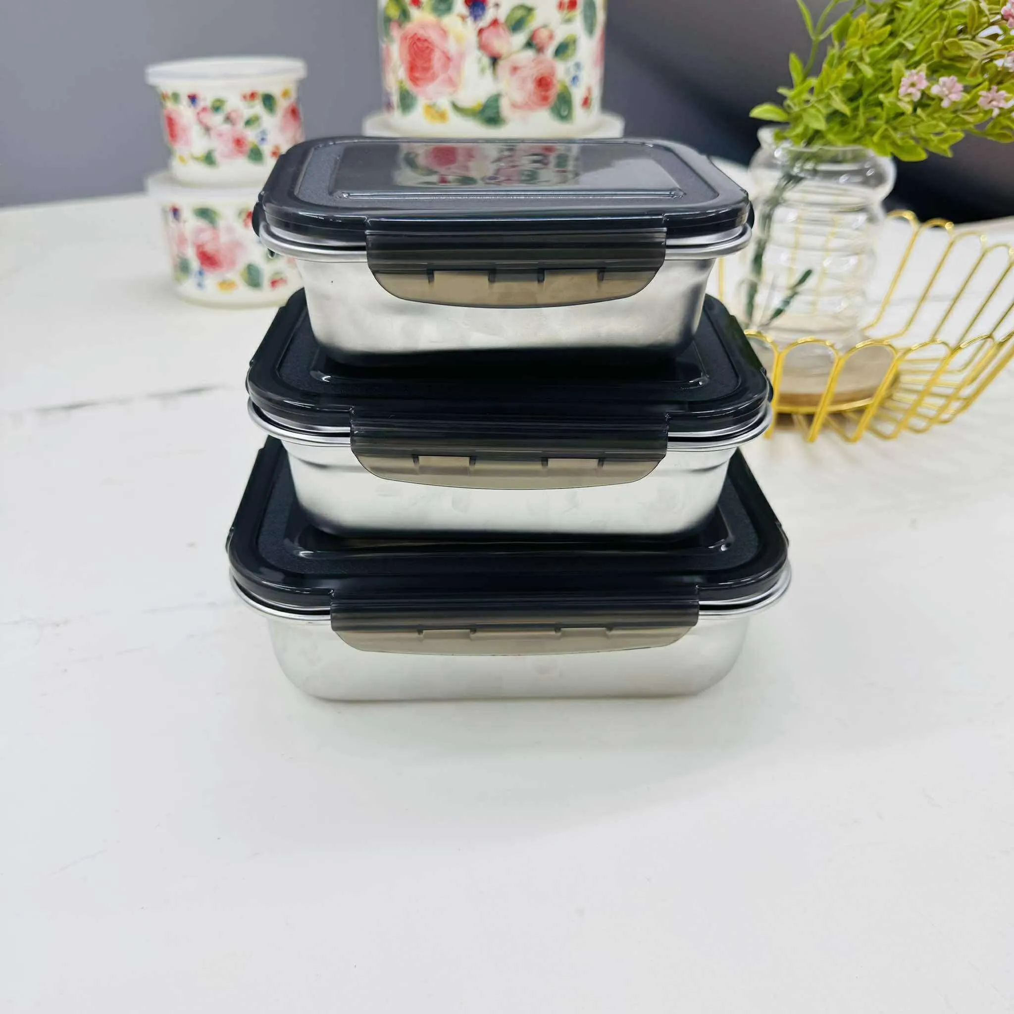 3pc ovenproof container set stainless steel