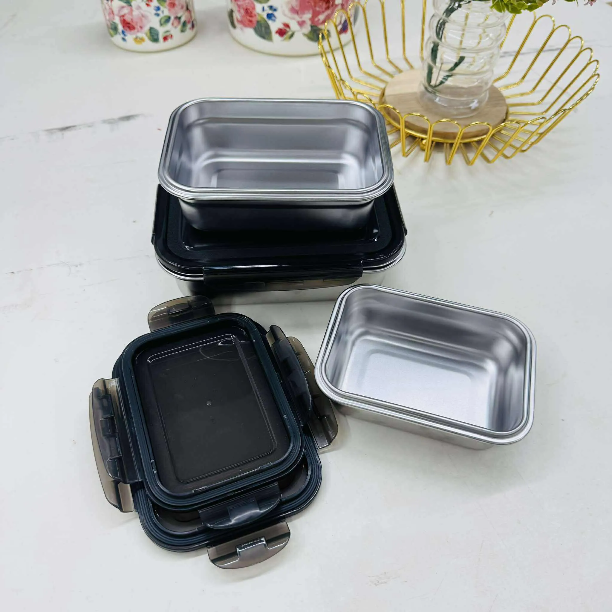 3pc ovenproof container set stainless steel - Image 3
