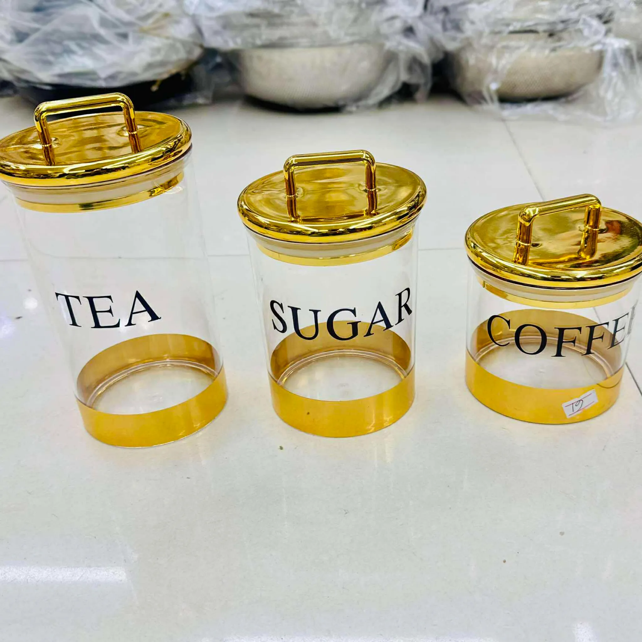 3pc Acrylic Jar Set Tea Sugar Coffee - Image 3
