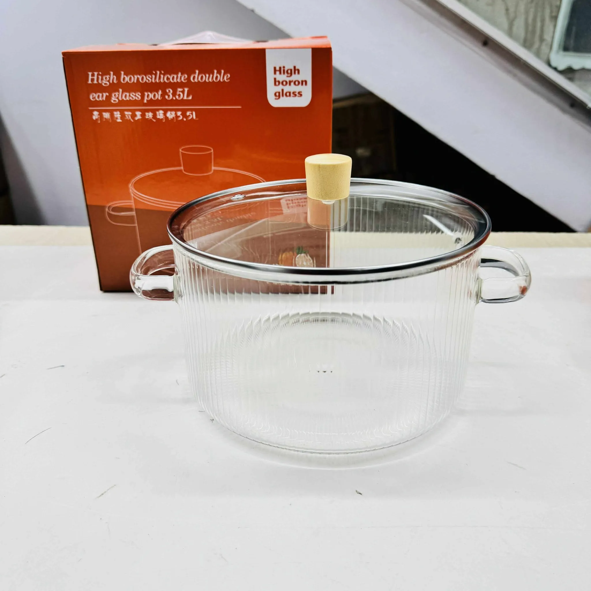 3.5 Liter Firepoof Glass Cooking Pot Borosilicate Glass
