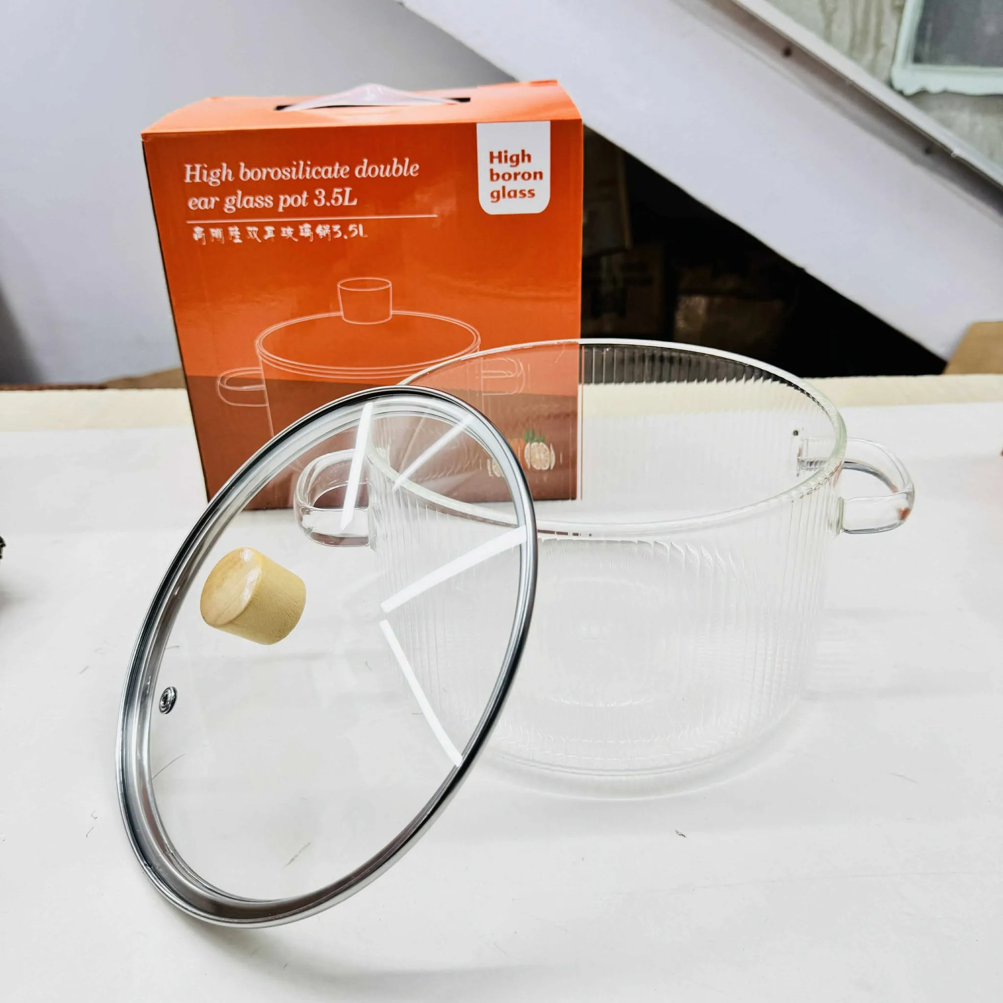 3.5 Liter Firepoof Glass Cooking Pot Borosilicate Glass - Image 3