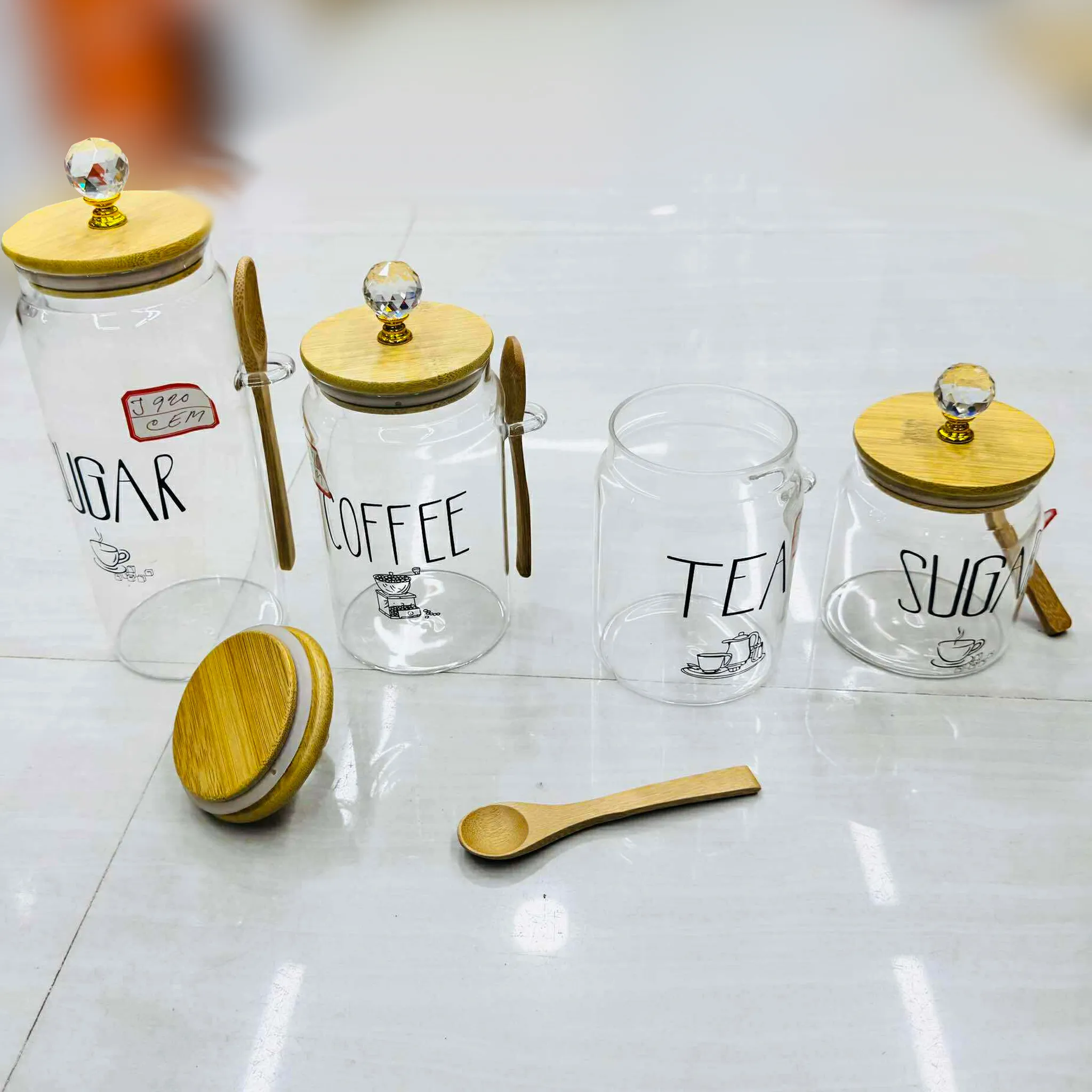 Spice Jar set With Wooden Lid And Wooden Spoon
