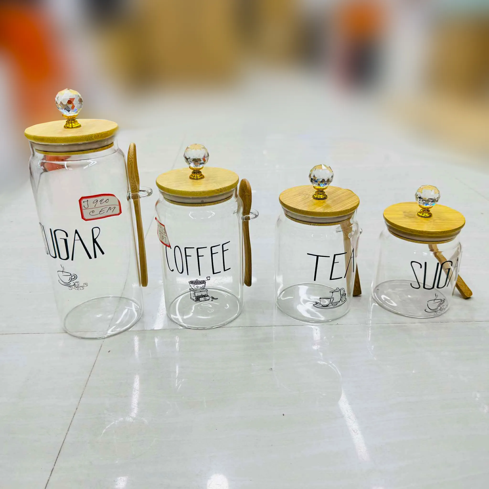 Spice Jar set With Wooden Lid And Wooden Spoon