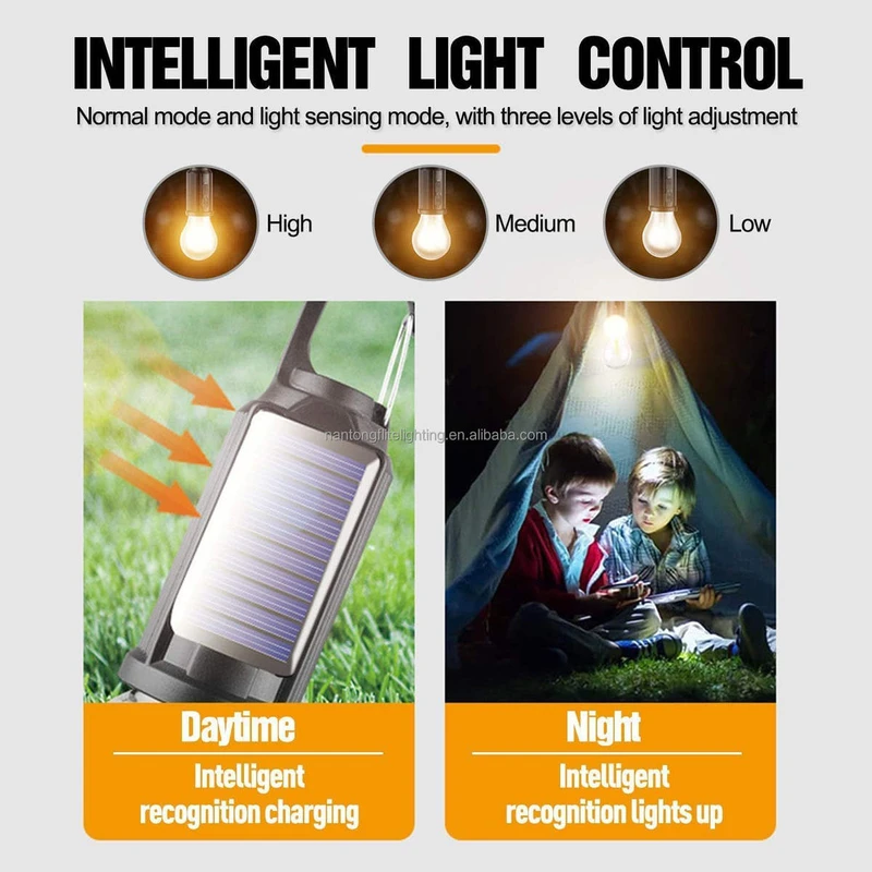 Waterproof Solar LED Camping Lamp with Hook 3 Modes Camping Lantern for Hiking Fishing Camping Outdoor Party