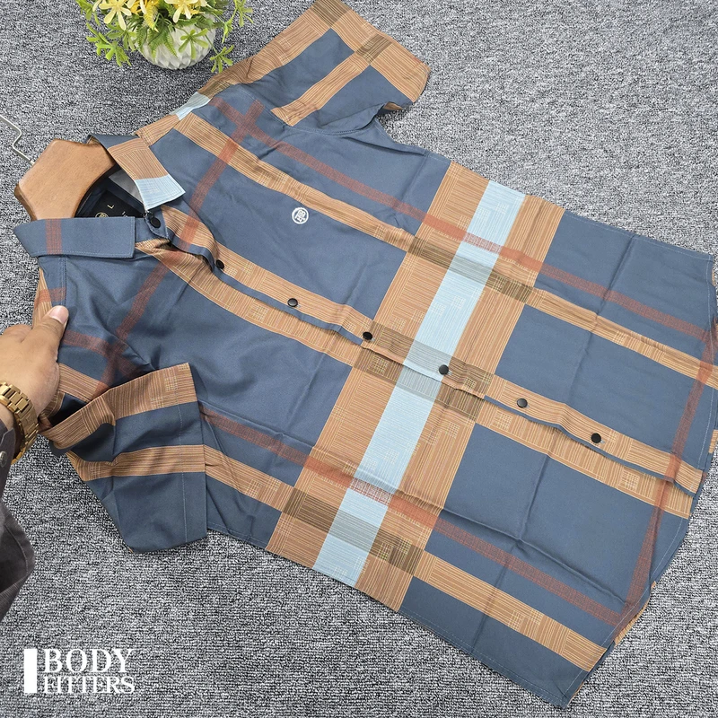 4H40 Twilight Umber Madras Check Half Shirt