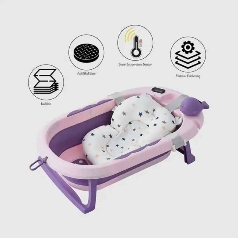 Multifunctional Folding Baby Bathtub with Pillow & Thermometer