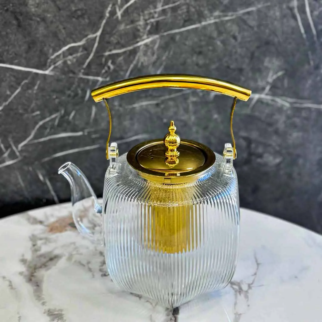 Step Design Glass Kettle Golden Handle 00926
