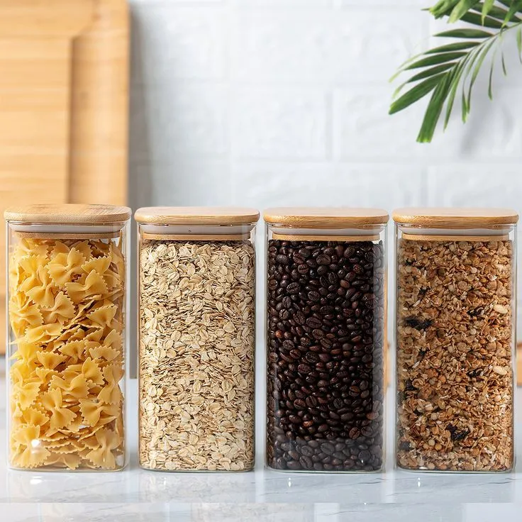400ml 3pcs Square Glass Jar 46-46 With Wooden Lid 00824