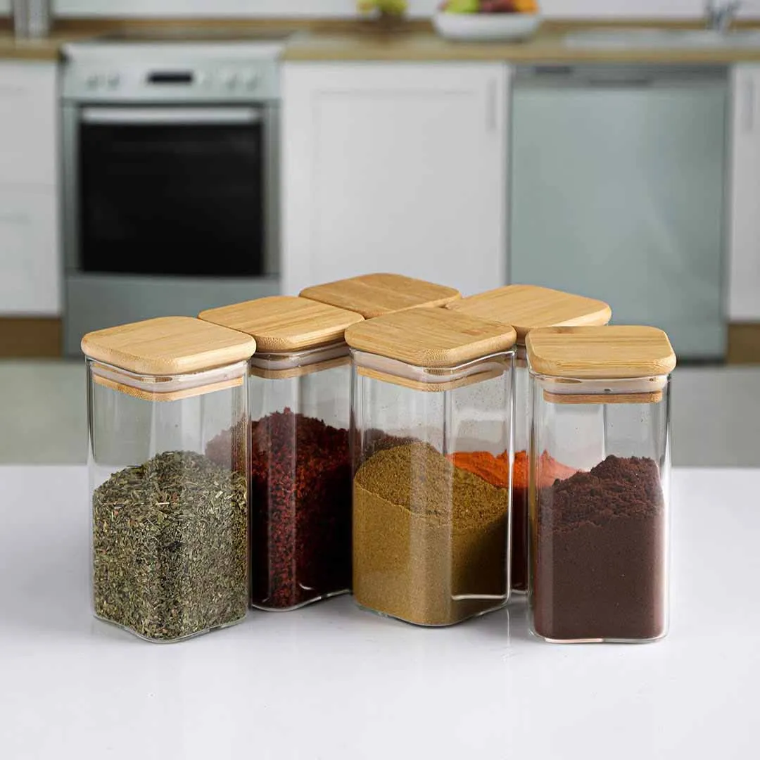 400ml 3pcs Square Glass Jar 46-46 With Wooden Lid 00824 - Image 3
