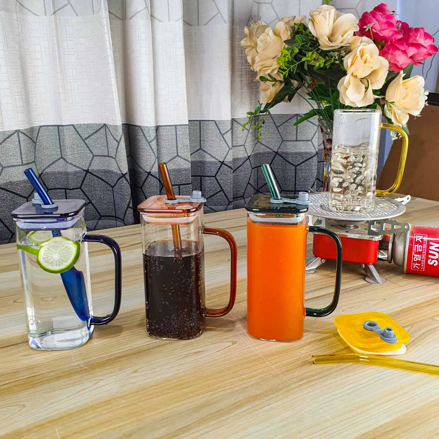 4pcs 2 in 1 Square mug With Juice pot 00933
