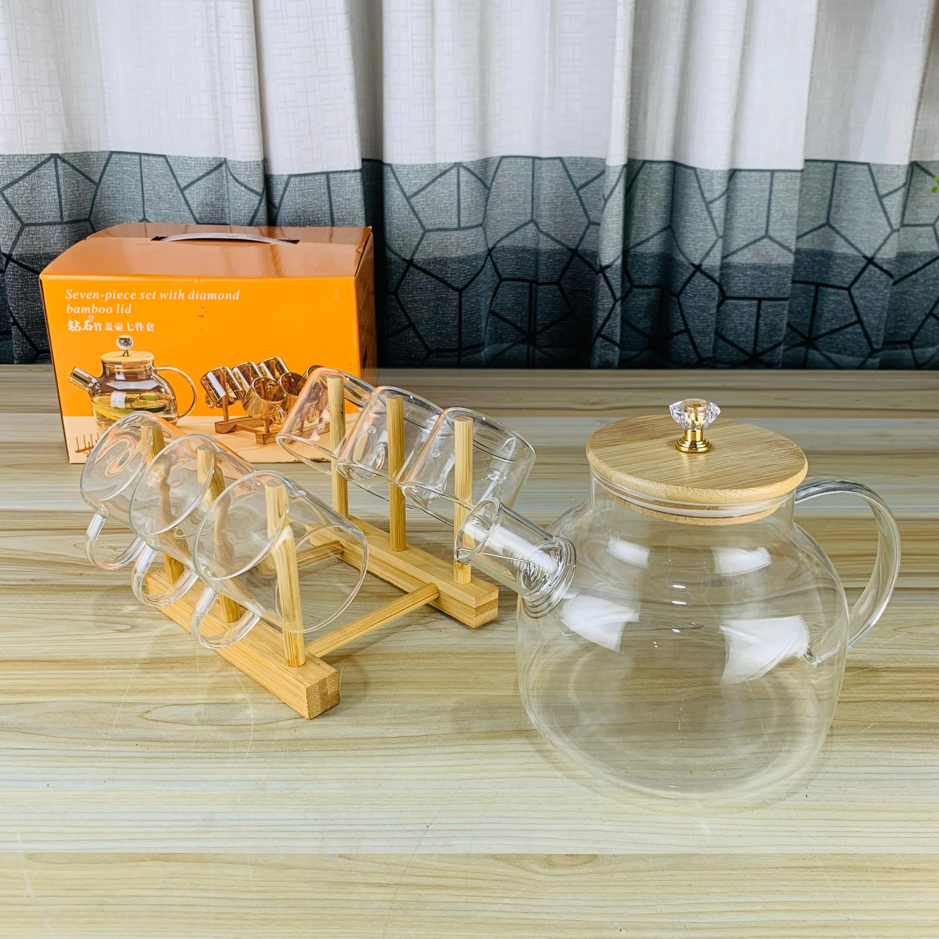 7pcs Transparent Tea Pot Set with Stand 00774