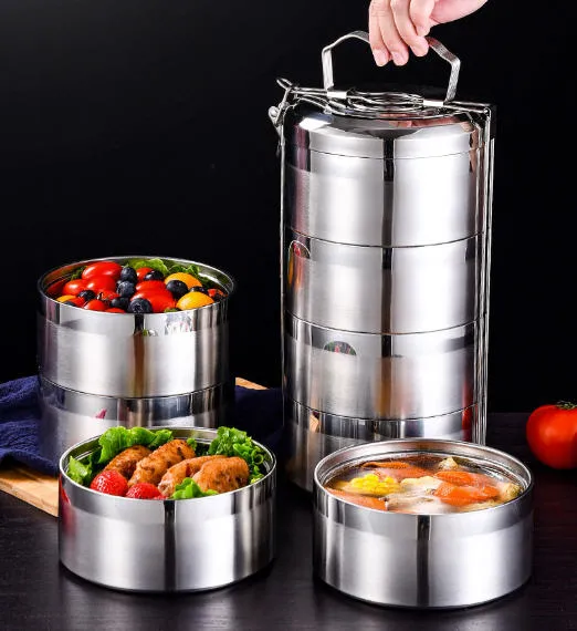 4pcs 14cm Hot & Cold Steel Lunch Carrier 00989