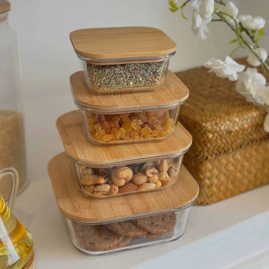 4pcs Wooden lid Airtight Bati Set 001134 - Image 3