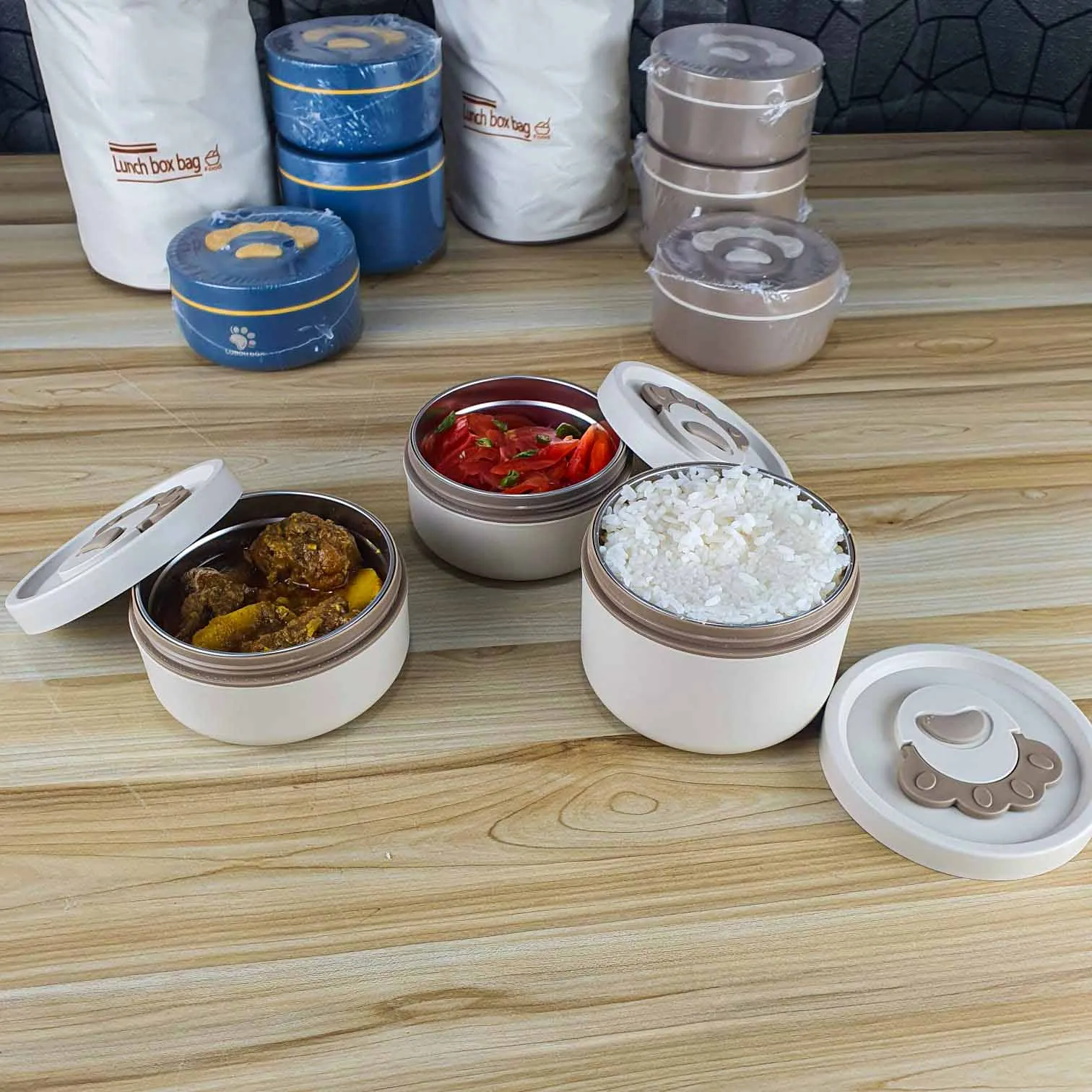 3Pcs Stainless steel Lunch box with bag 00869
