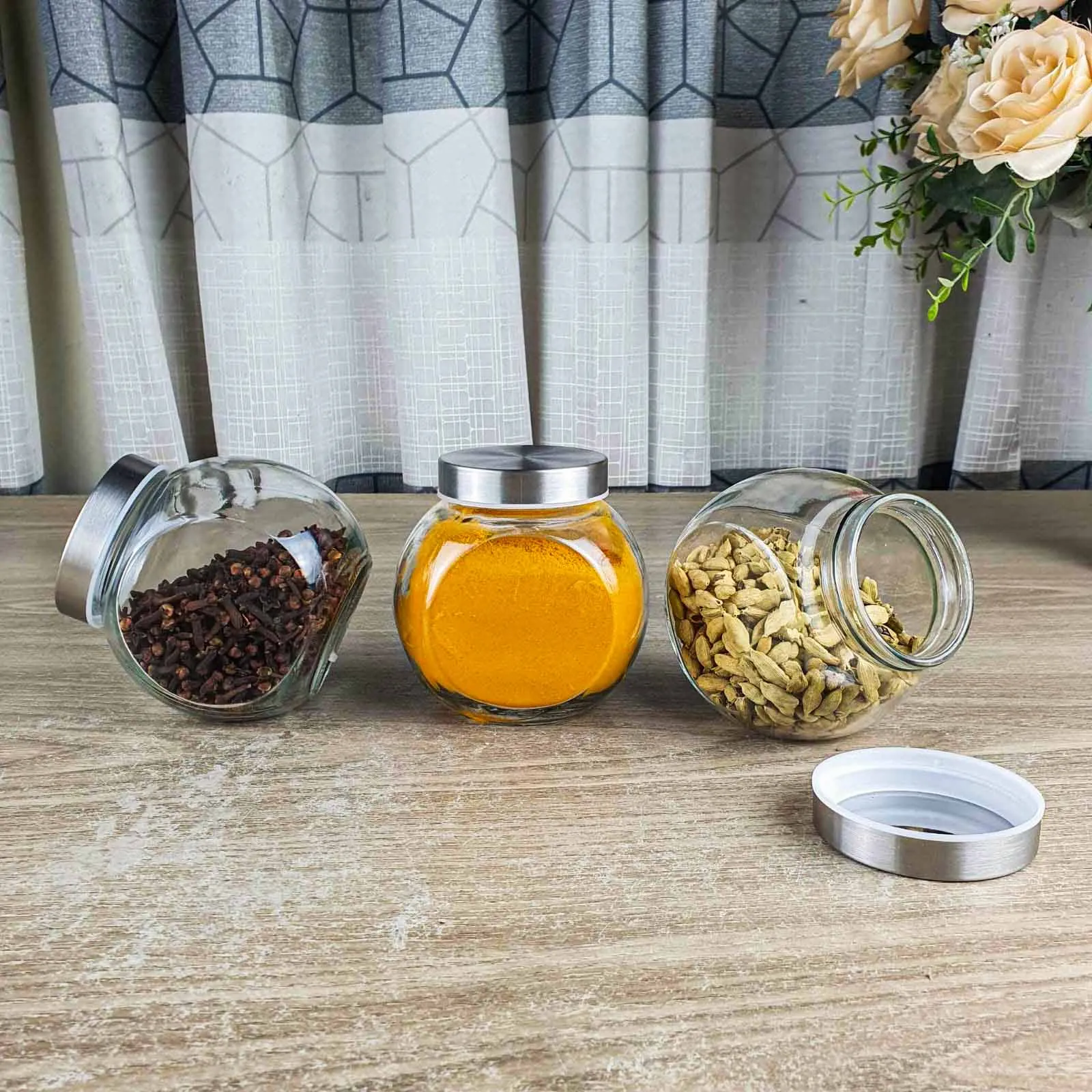 3pcs 450ml Airtight Glass jar Acylic Lid 01217