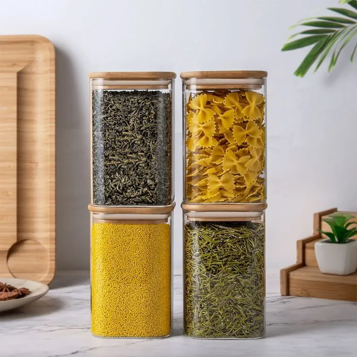 3pcs 600ml Square Wooden lid Jar FTK 01251