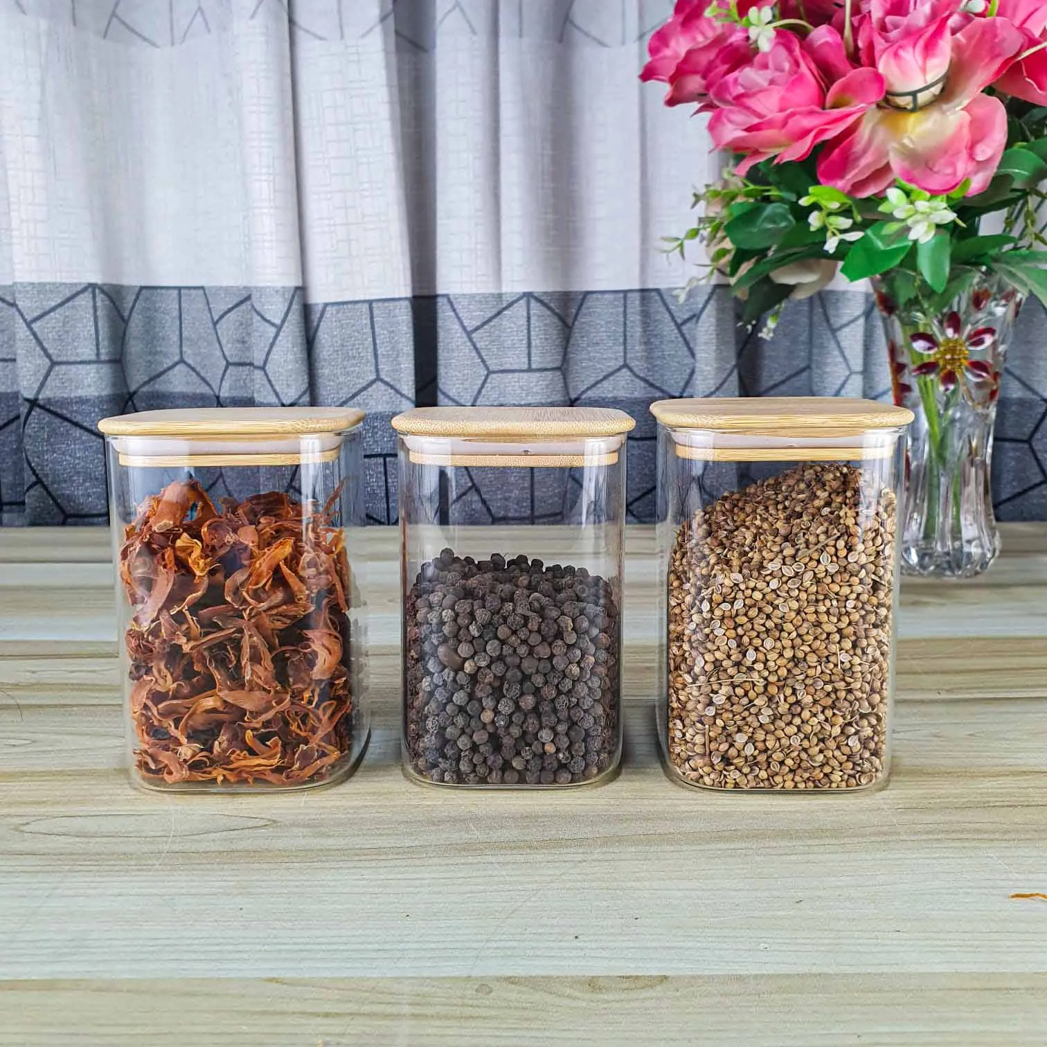 3pcs 600ml Square Wooden lid Jar FTK 01251 - Image 3