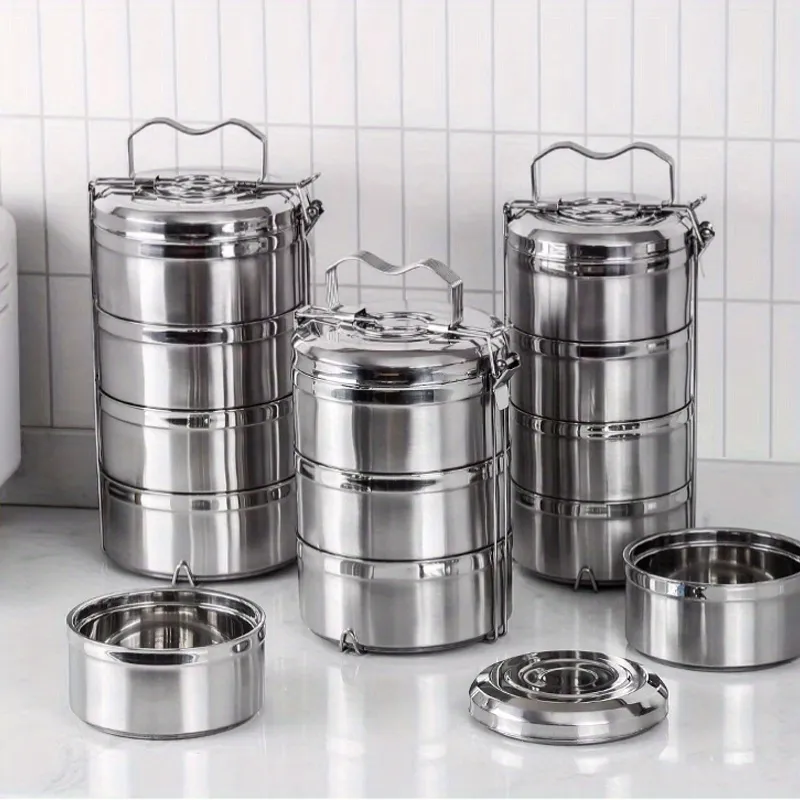 3pcs 14cm Hot & Cold Steel Lunch Carrier 00989