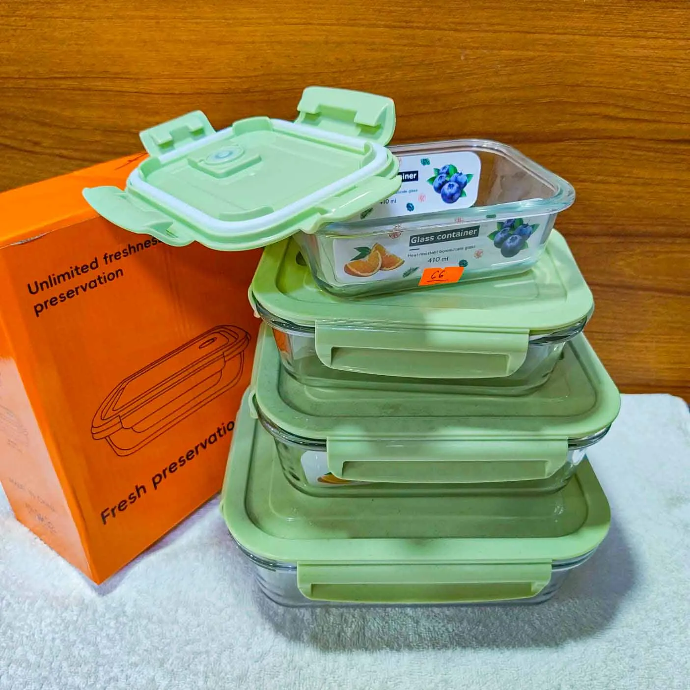 4pcs Green Square Fiber Lid Airtight Bati Set 01083