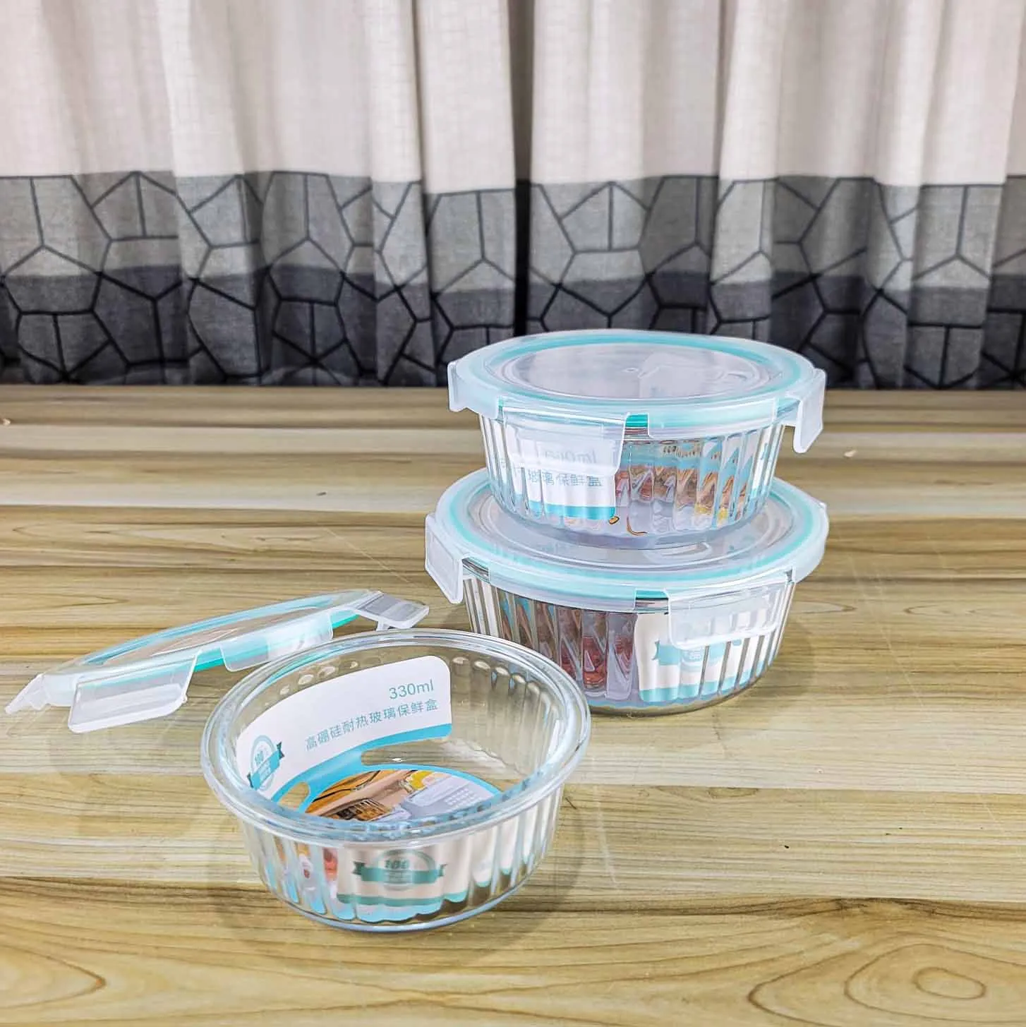 3pcs Round Sky Blue Step Design Airtight Bati Set 00742