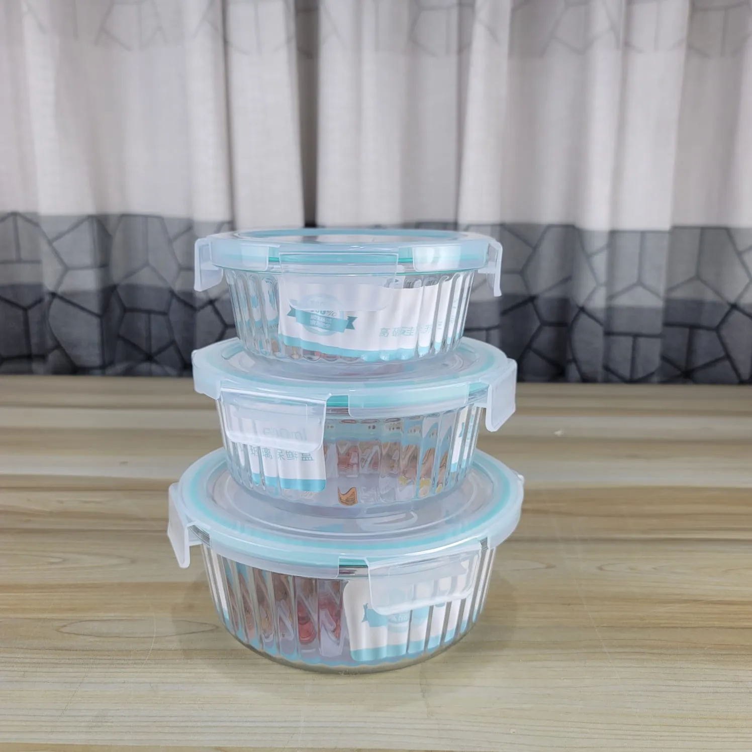3pcs Round Sky Blue Step Design Airtight Bati Set 00742