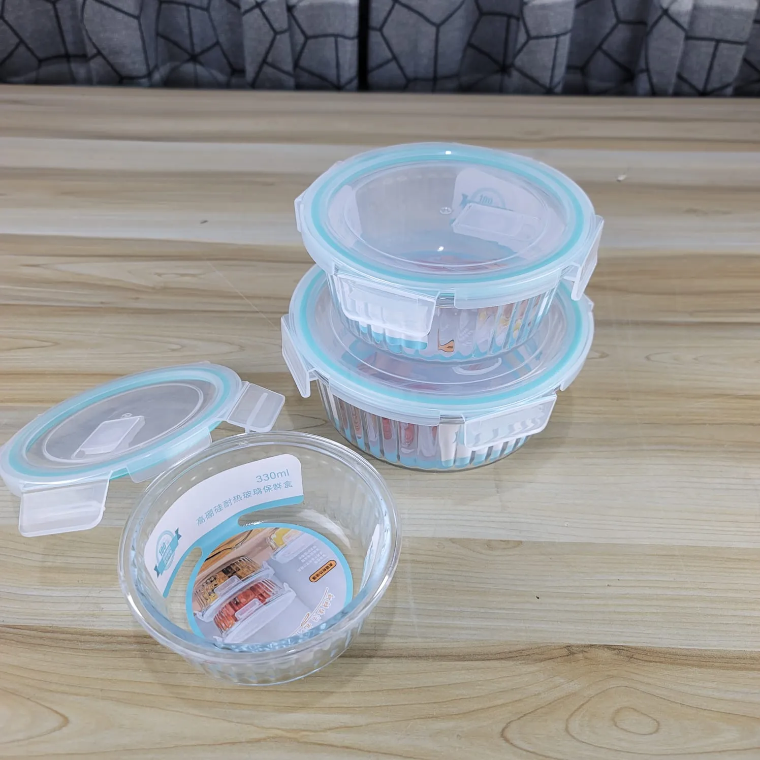 3pcs Round Sky Blue Step Design Airtight Bati Set 00742 - Image 3