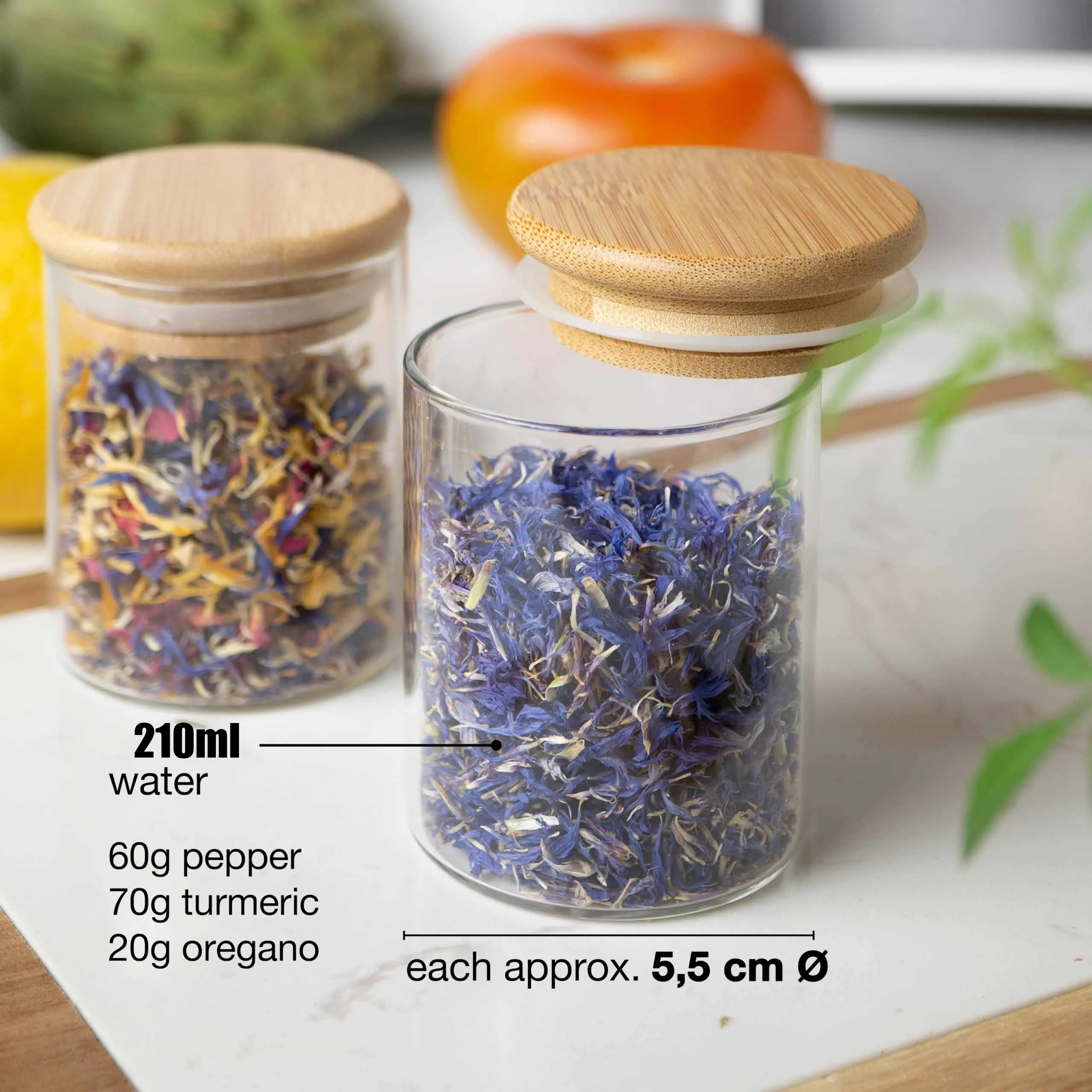 210ml Round Glass Jar Set Wooden Lid 01104