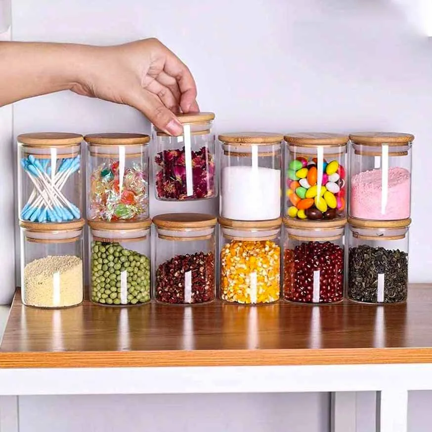 210ml Round Glass Jar Set Wooden Lid 01104 - Image 3