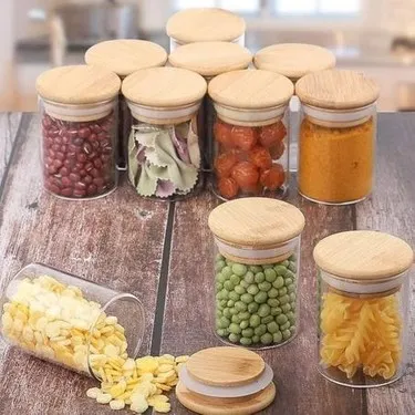 210ml Round Glass Jar Set Wooden Lid 01104 - Image 4