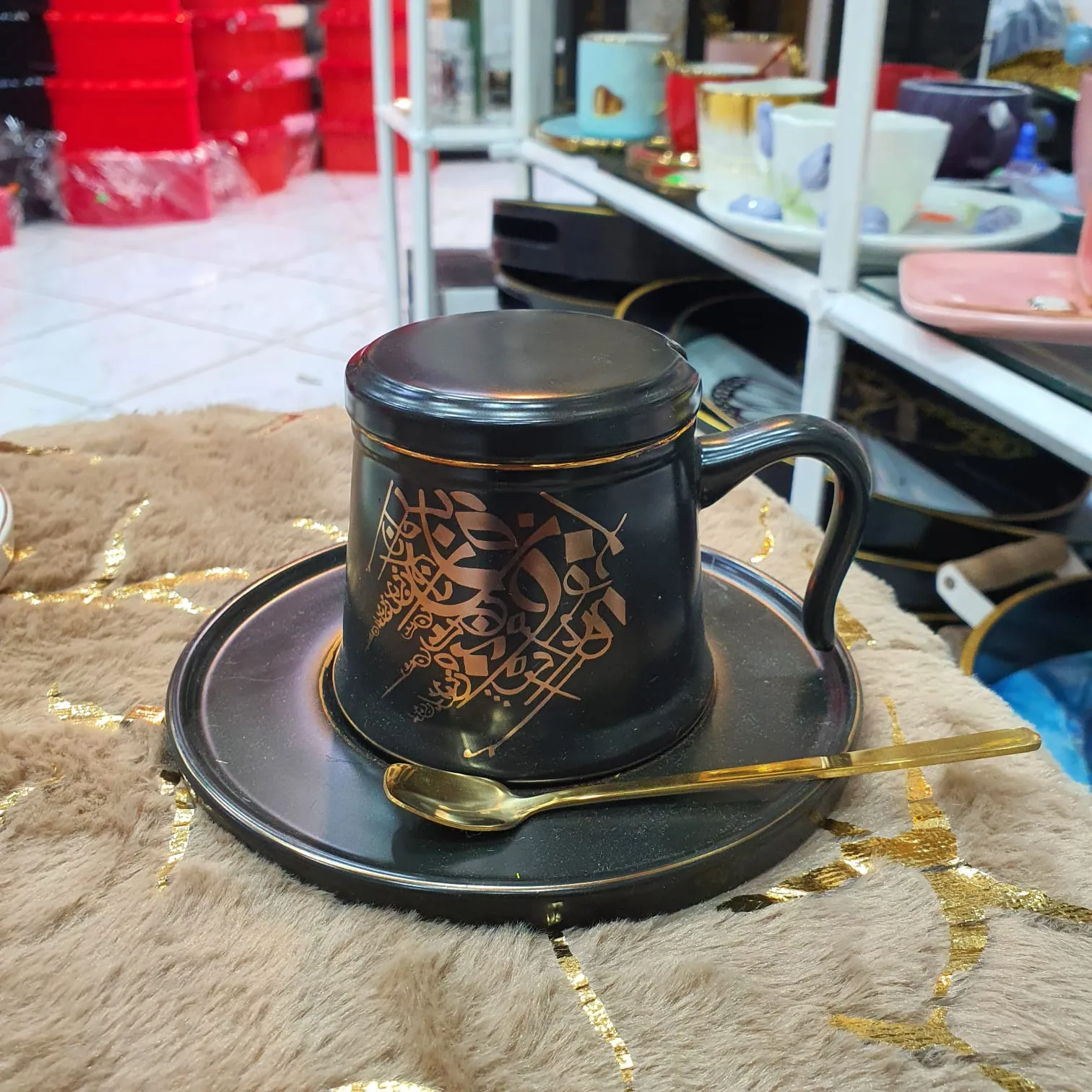 Caramic Cup with lid Caliography K-16  01150 - Image 3
