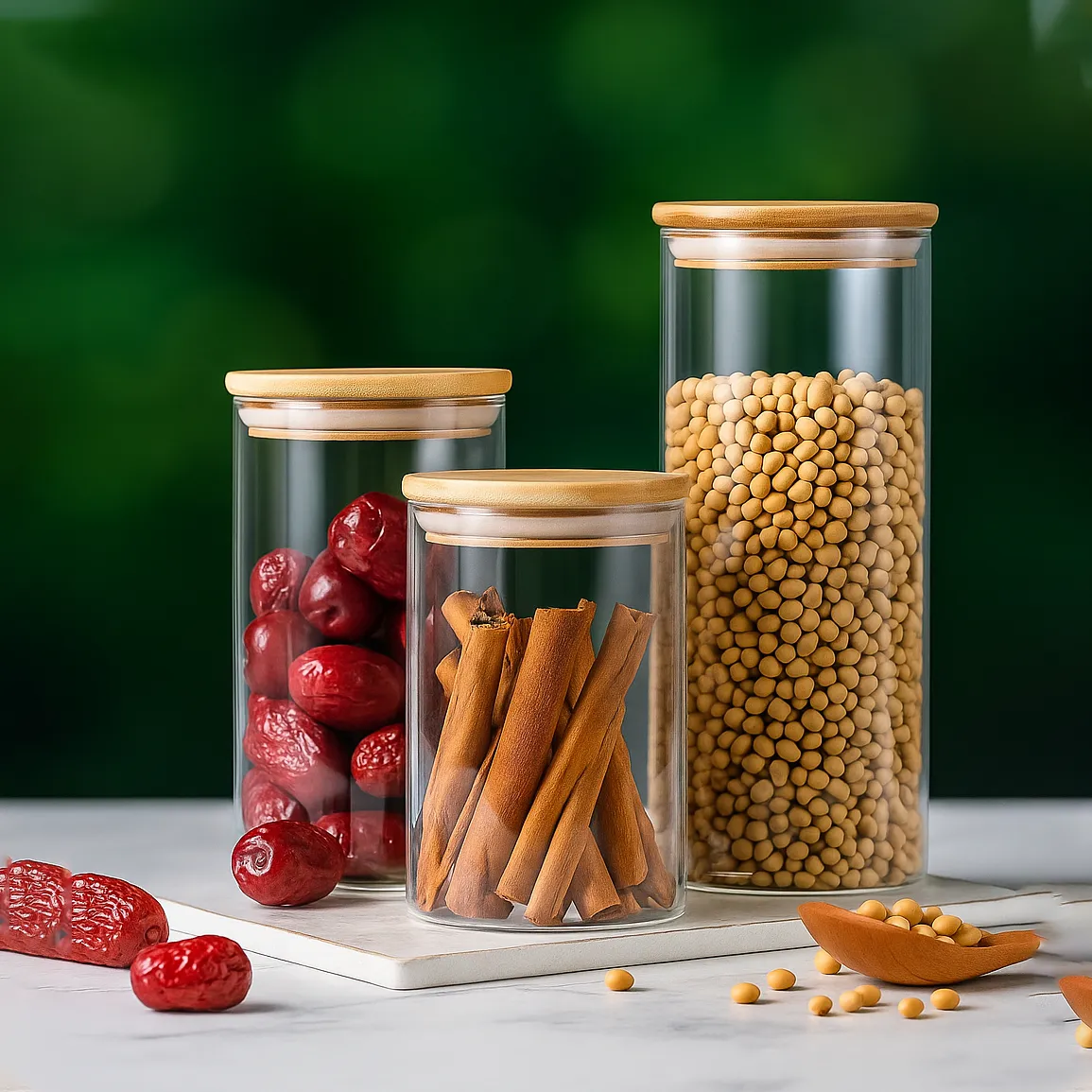 3pcs Wooden Lid Round Airtight Jar Set 01019
