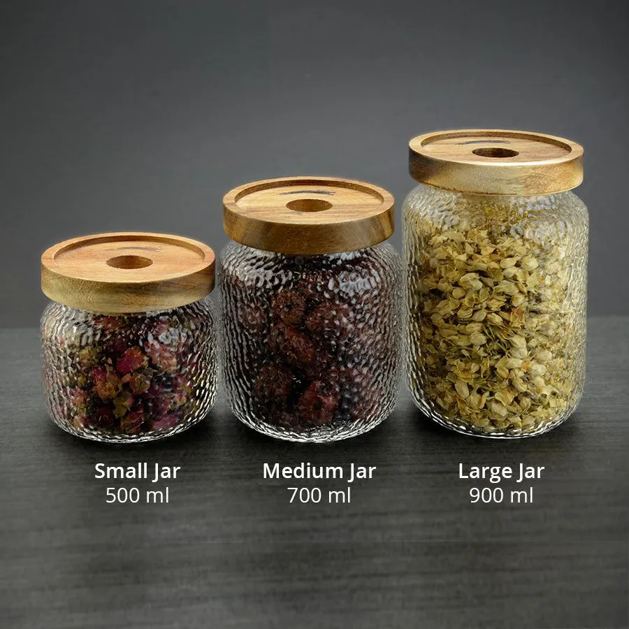 Ice Design Glass Jar 3pcs Set Wooden Lid 01180 - Image 3