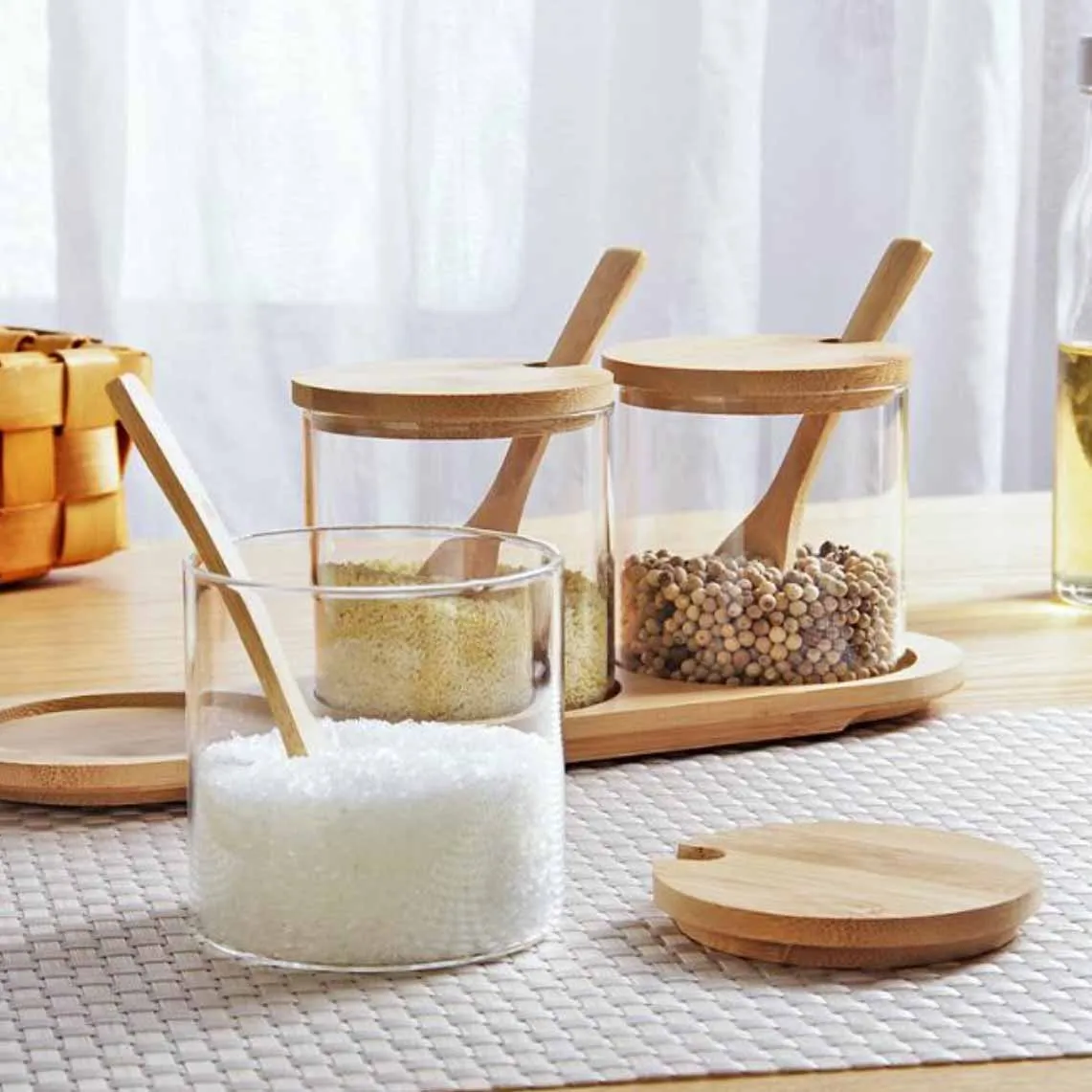3pcs Step Spice Jar set with Wooden Lid & Tray 01409 - Image 4