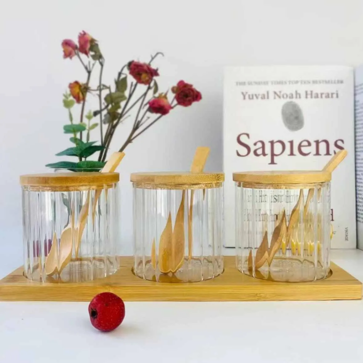 3pcs Step Spice Jar set with Wooden Lid & Tray 01409 - Image 5