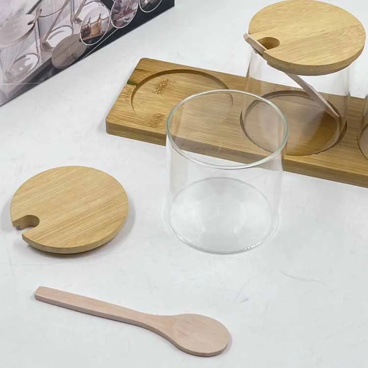 3pcs Step Spice Jar set with Wooden Lid & Tray 01409 - Image 6