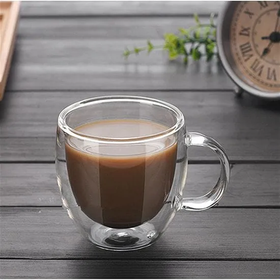 200ml Double wall Glass Coffee mug Round 00272