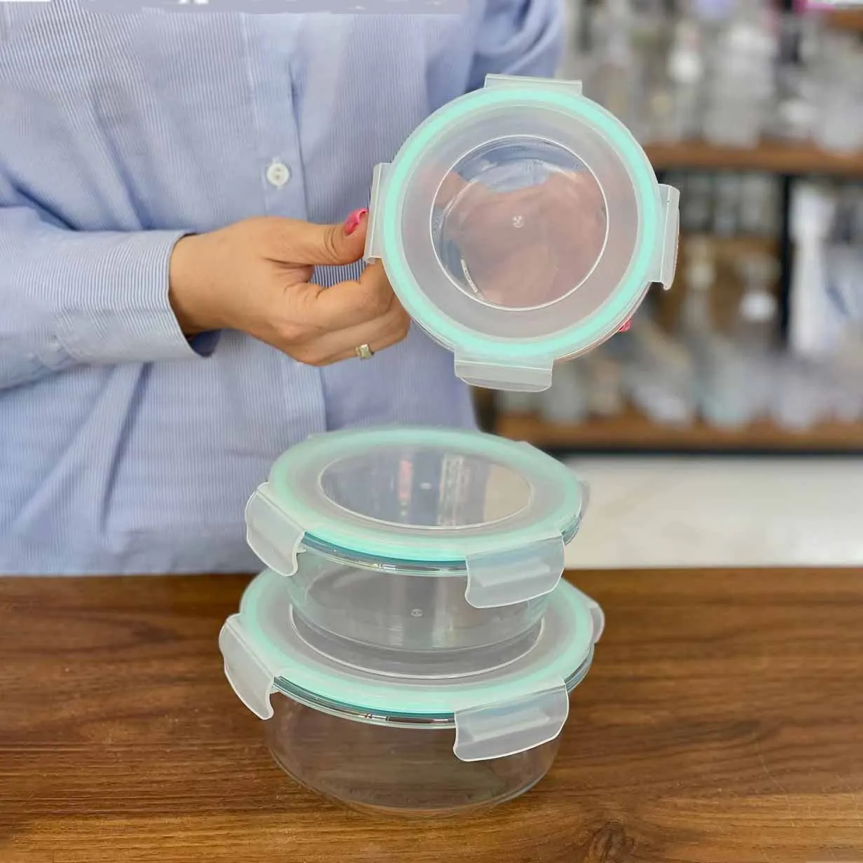 3pcs Round Sky Blue Airtight Bati Set 01271