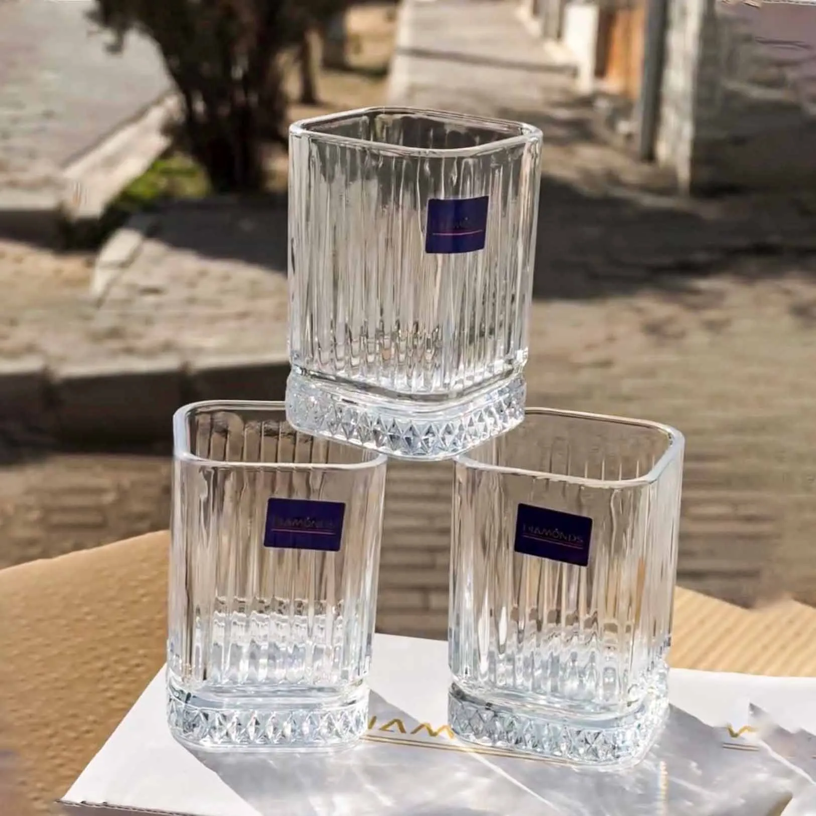 Square Step Daimond Design Glass Set 00994