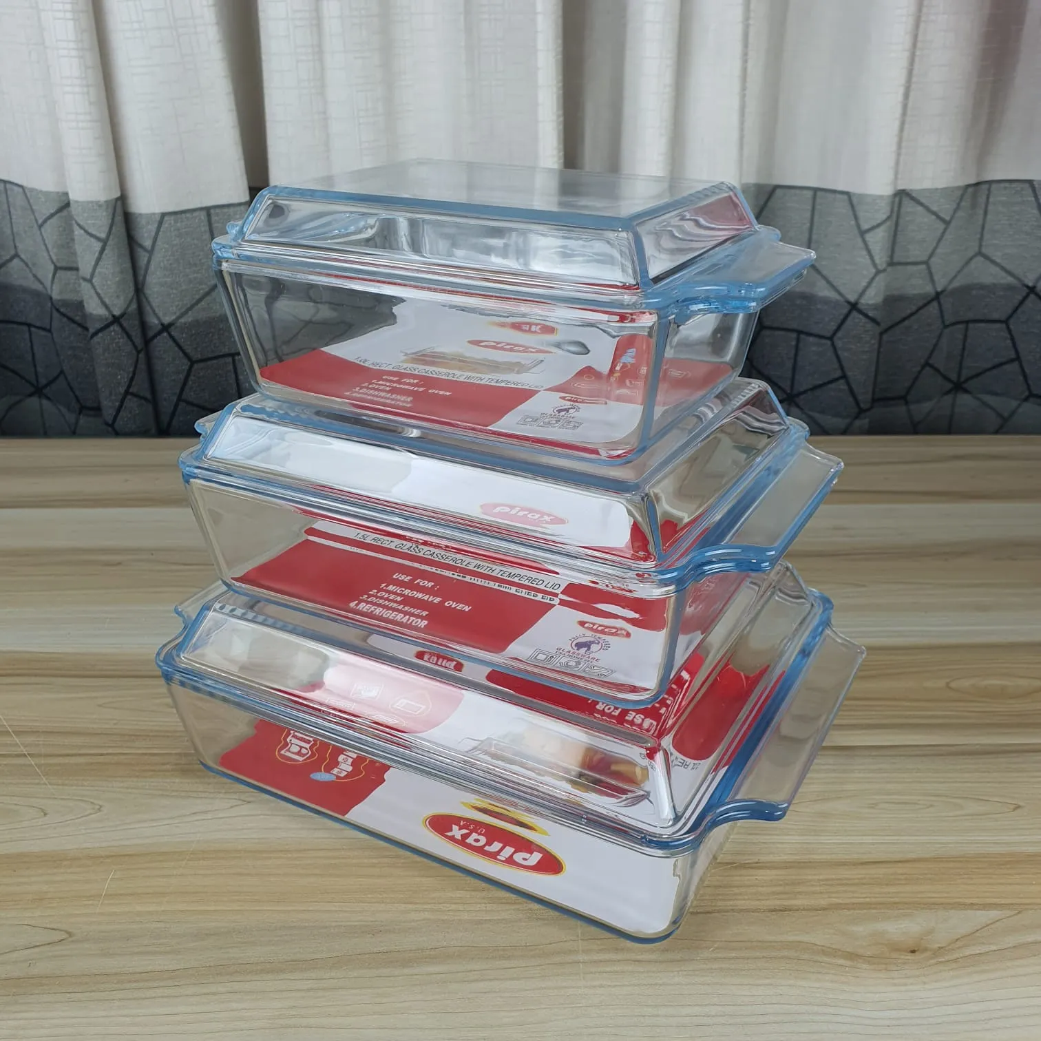 3pcs Rectangular serving dish with lid 01377 - Image 5
