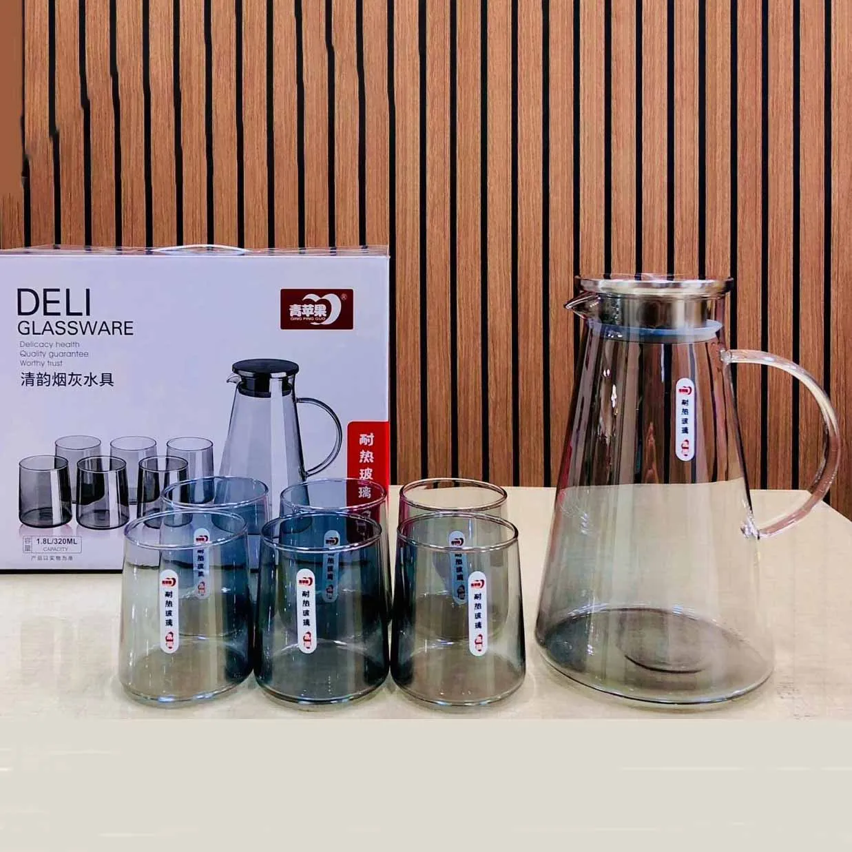 7pcs Borosilicate Glass Water Jug Set 00215-black
